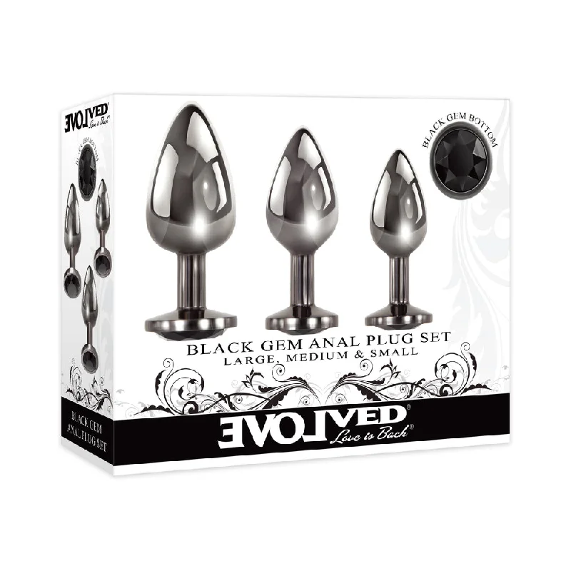 anal toys with quiet shaft-Evolved Black Gem Anal Plug 3-Piece Set