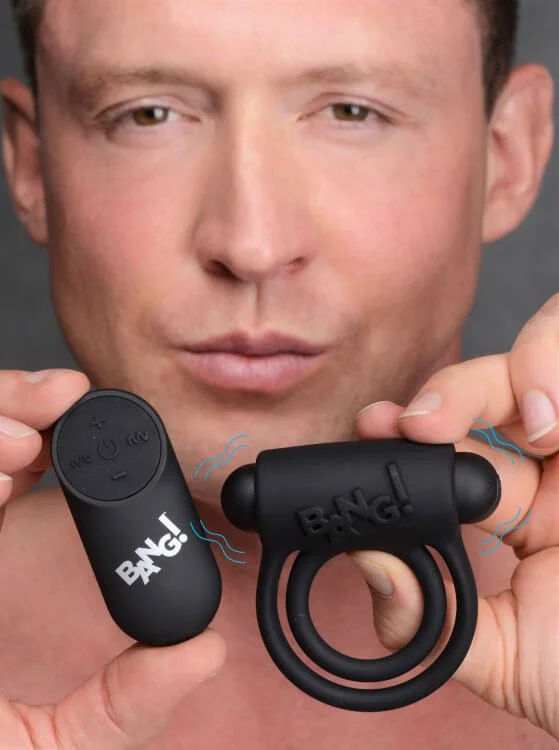 cock ring easy grip-Bang! Silicone Cock Ring and Bullet with Remote Control Black