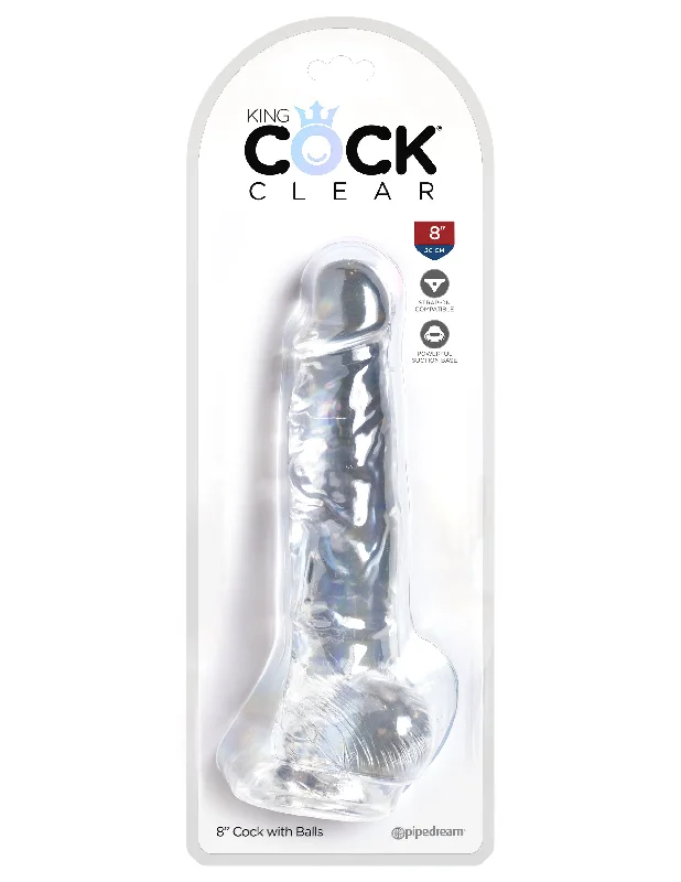 penis-size-research-facts-Clear King Cock 8" Dildo with Balls and Suction Cup