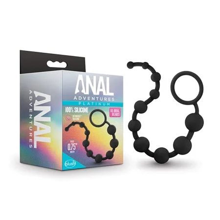 anal toys for couples fun-Blush Anal Adventures Platinum Silicone 10 Anal Beads Black