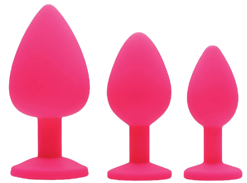 anal toys for couples bonding-Pink Pleasure 3 Piece Silicone Anal Plugs With Gems