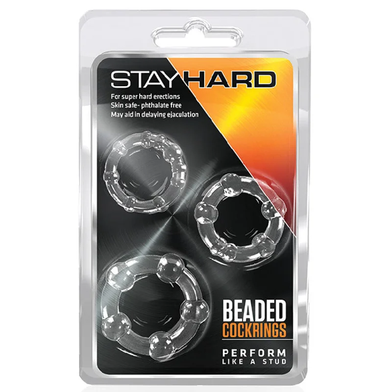 cock ring intimate use-Stay Hard Beaded Penis Cock Rings - Clear (3-Piece)