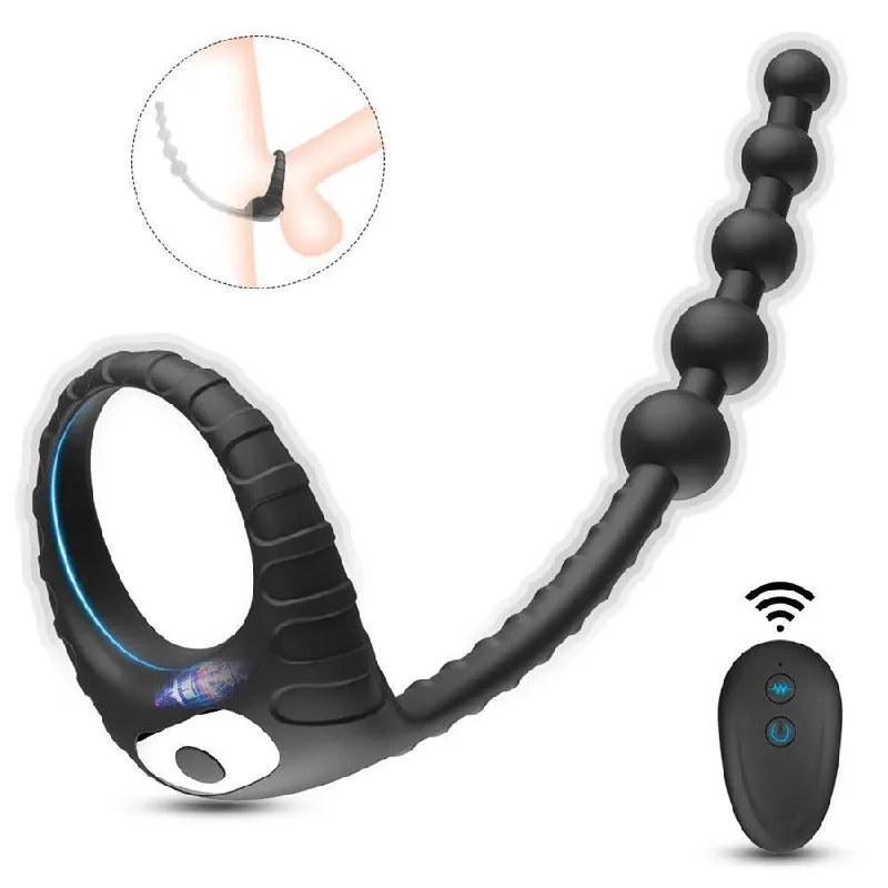 anal toys for couples fun-Remote Control Vibrating Cock Ring with Anal Beads