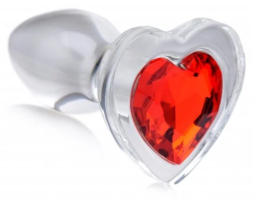 anal toys with quiet vibrations-Red Heart Gem Glass Anal Plug - Small