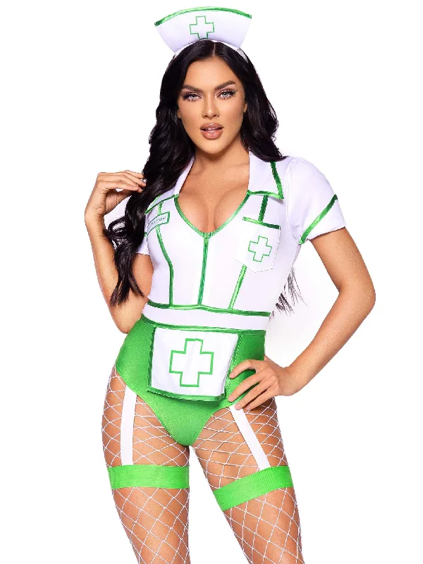 eco-friendly lingerie-Nurse Feelgood Sexy Costume - Large - White/green