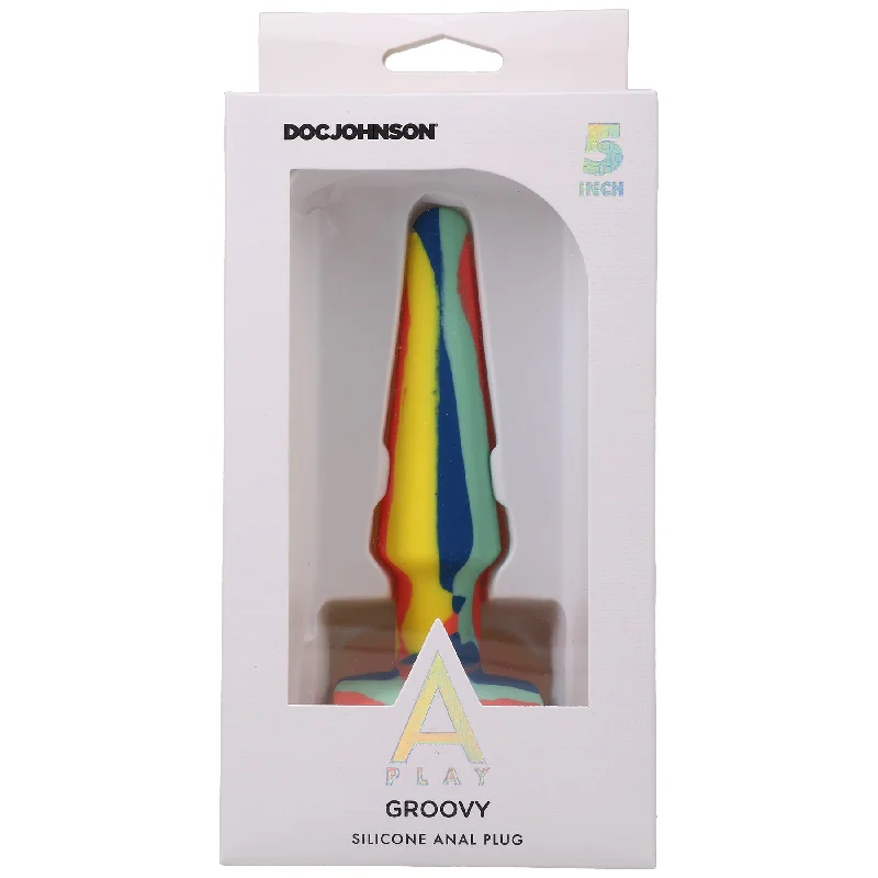 anal toys for quick cleanup-A-Play Groovy Silicone Anal Plug 5 Inch - Sunrise