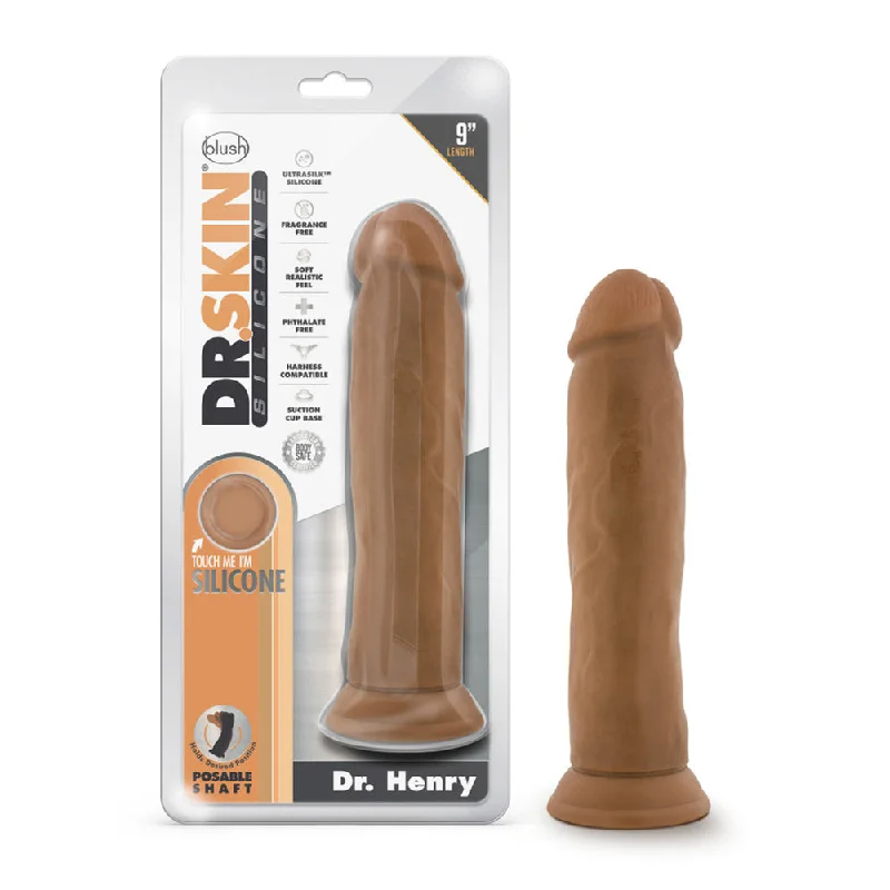 Dildo-futuristic-Dr. Skin Silicone Dr. Henry 9" Dildo With Suction Cup Mocha