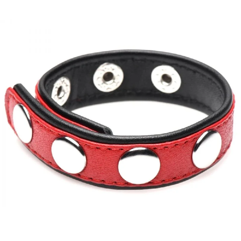 cock ring high grip-Leather Speed Snap Adjustable Cock Ring Cockring - Red