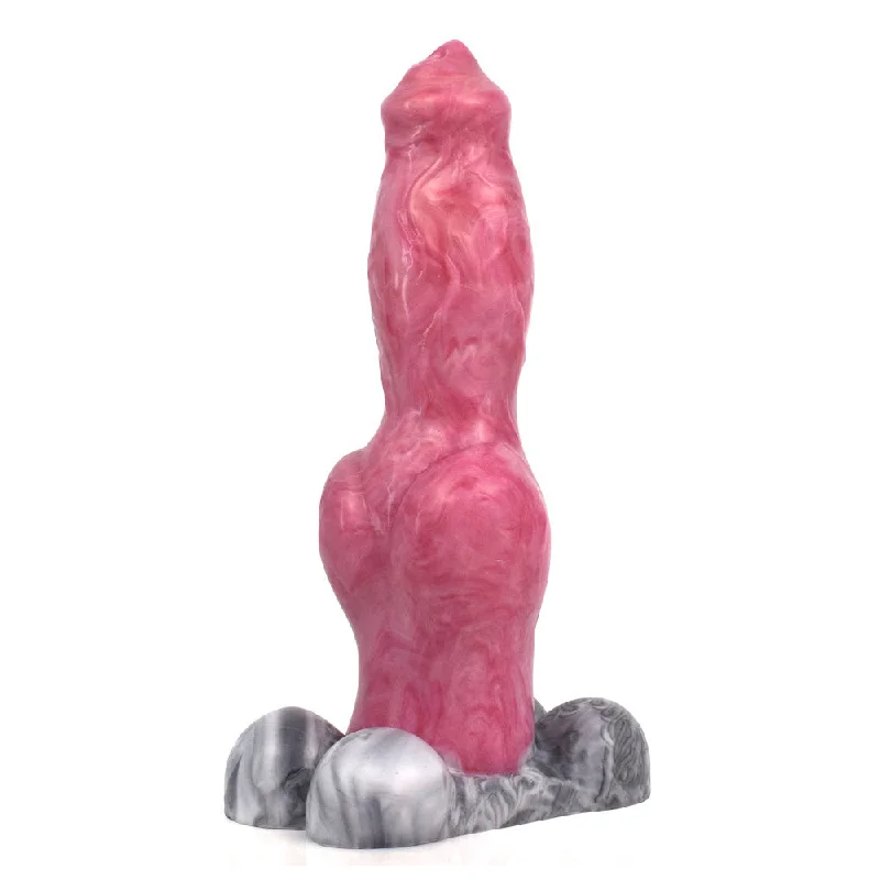 Penis-average-YC2084 Realistic Dog & Wolf Penis Shaped Liquid Silicone Animal Dildo 9 inch with 4 Balls