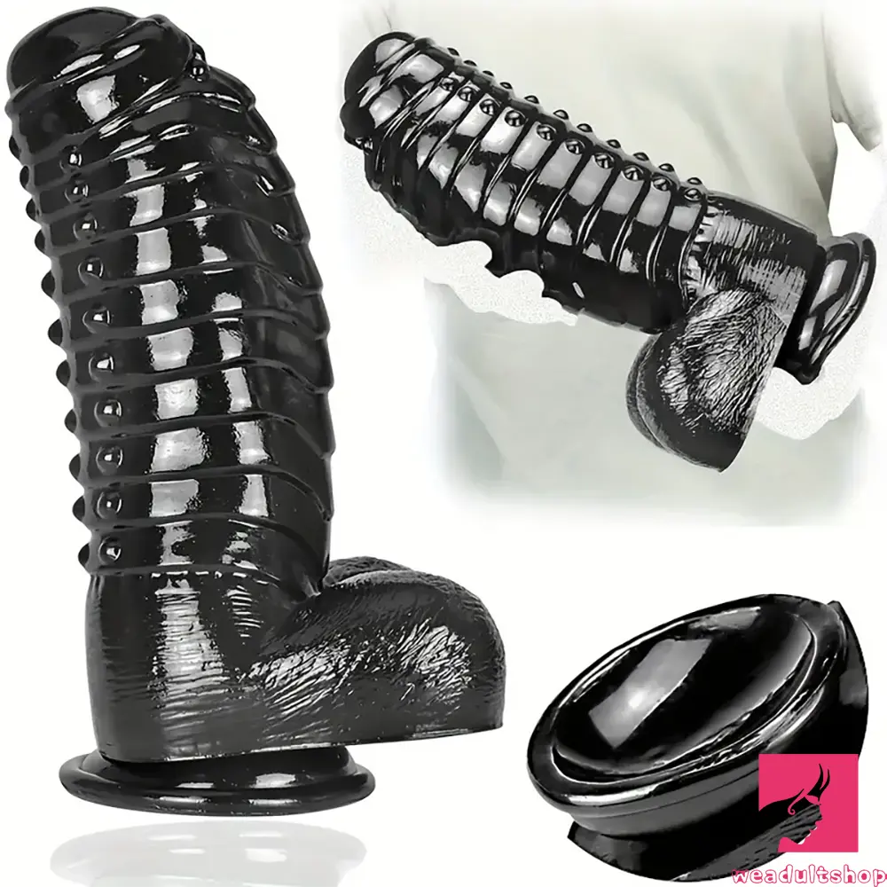 Penis-fleshy-11.8in Realistic Big Black Uncut Spiked Thick Dildo For Female Male Sex