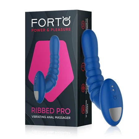 anal toys with sturdy shaft-Forto Ribbed Pro Rechargeable Silicone Vibrating Anal Massager Blue