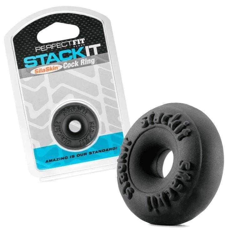 anal toys for couples fun-PerfectFit SilaSkin StackIt CockRing - Black