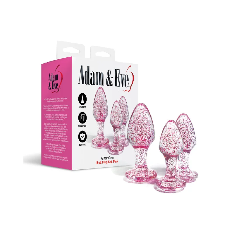 anal toys for playful nights-Adam & Eve Glitter Gem Butt Plug Set Pink