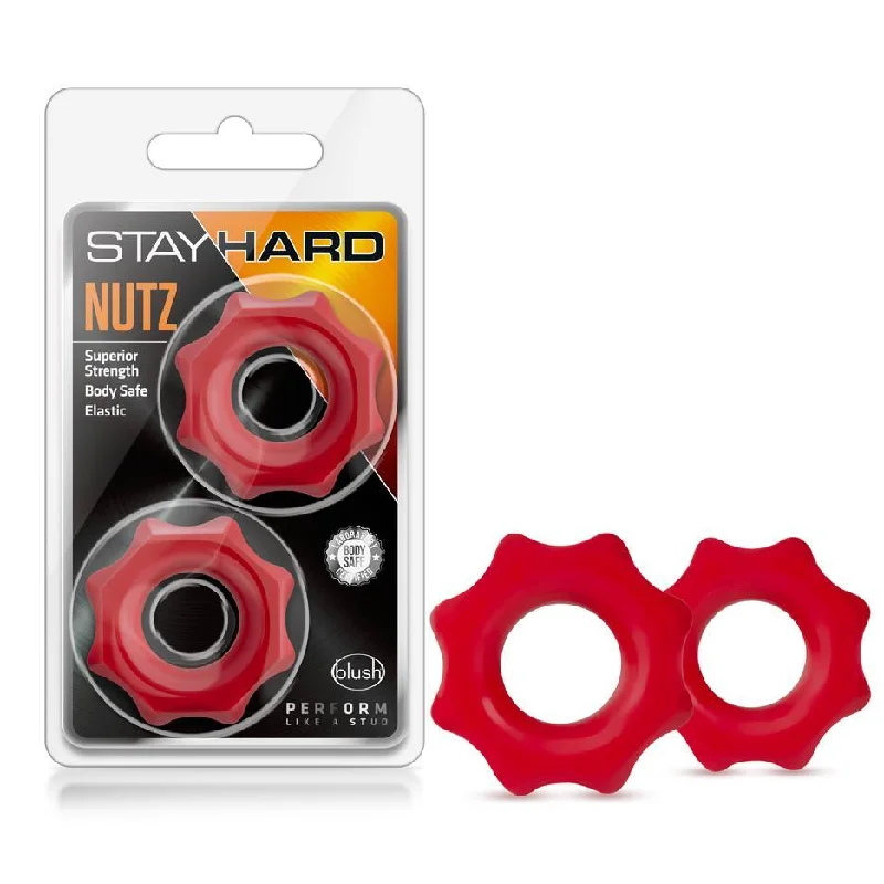 anal toys with ribbed tip-Stay Hard NUTZ - 2 C-Rings - Red