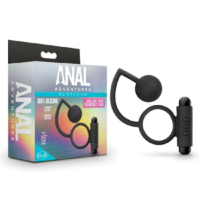 anal toys with slim base-Anal Adventures Platinum Silicone Anal Ball with Vibrating Cock Ring by Blush Novelties