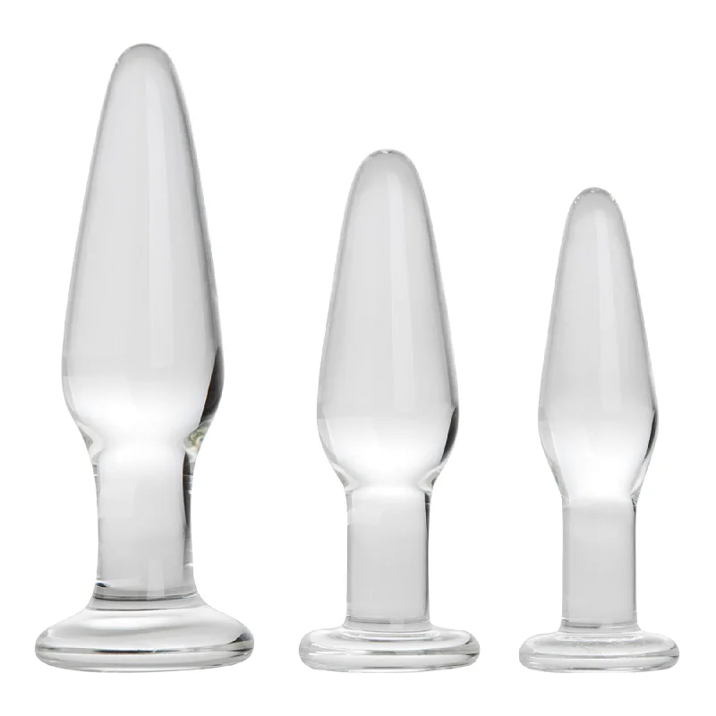 anal toys with ribbed design-Adam & Eve Glass Anal Training Trio