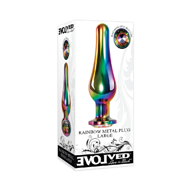 anal toys for couples play-Evolved Rainbow Metal Anal Plug With Rainbow Gemstone Base Large