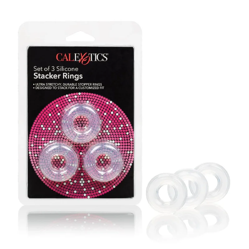 cock ring lightweight texture-Set of 3 Silicone Stacker Rings - Adjustable Penetration Control by Cal Exotics