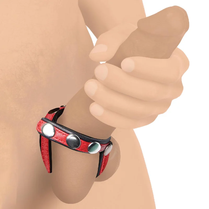 cock ring easy grip-Leather Snap-On Cock Harness - Red