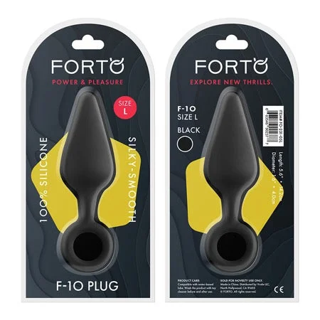 anal toys for deep pleasure-Forto F-10 Silicone Anal Plug with Pull Ring Large Black