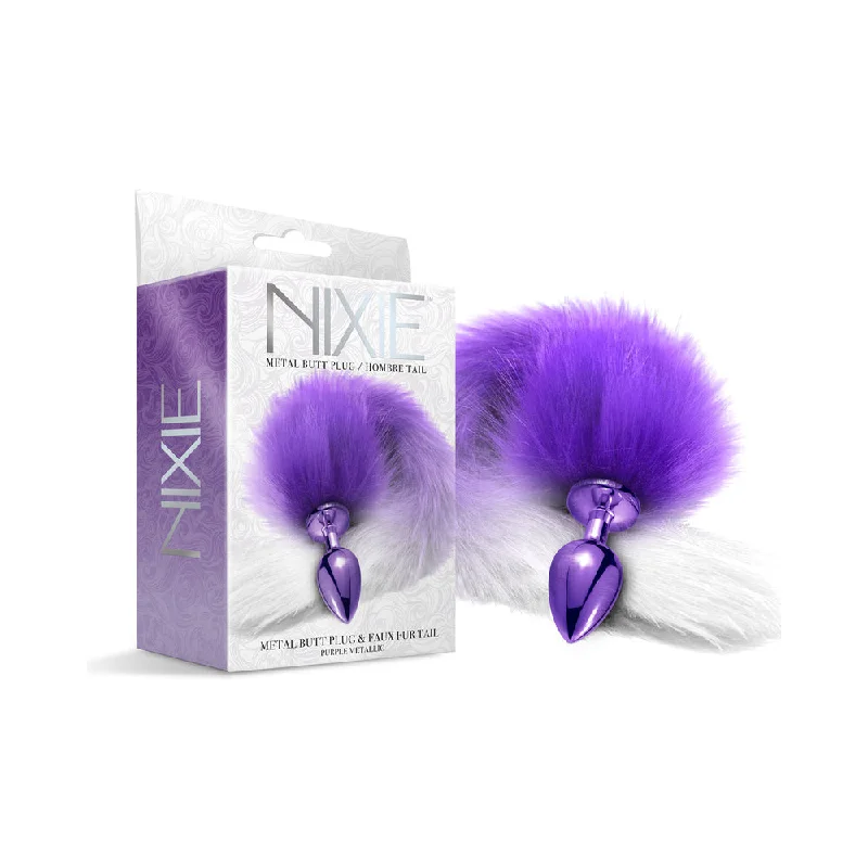 anal toys with portable shaft-Nixie Metal Butt Plug With Ombre Tail Purple Metallic