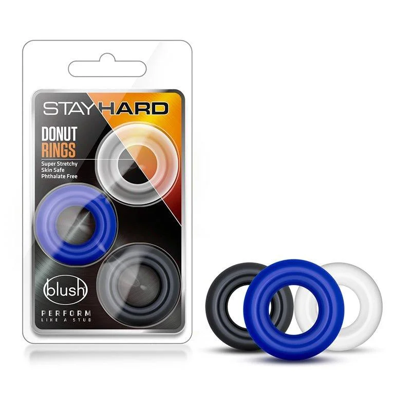 anal toys with quiet shaft-Stay Hard Donut Rings 3-Piece Cockring Set Assorted Colors