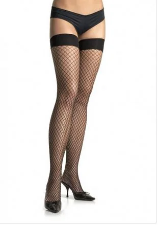 cozy fleece nightwear-Spandex Industrial Net Thigh Highs - Black