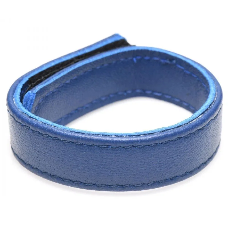 cock ring couple texture-Leather Velcro Style Cockring Cock Strap - Blue