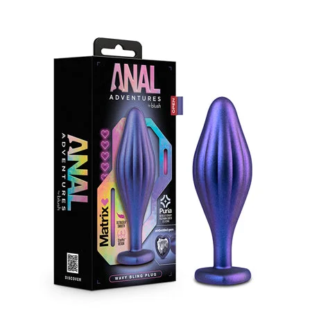 anal toys with soft tip-Anal Adventures Matrix Silicone Wavy Bling Plug Sapphire