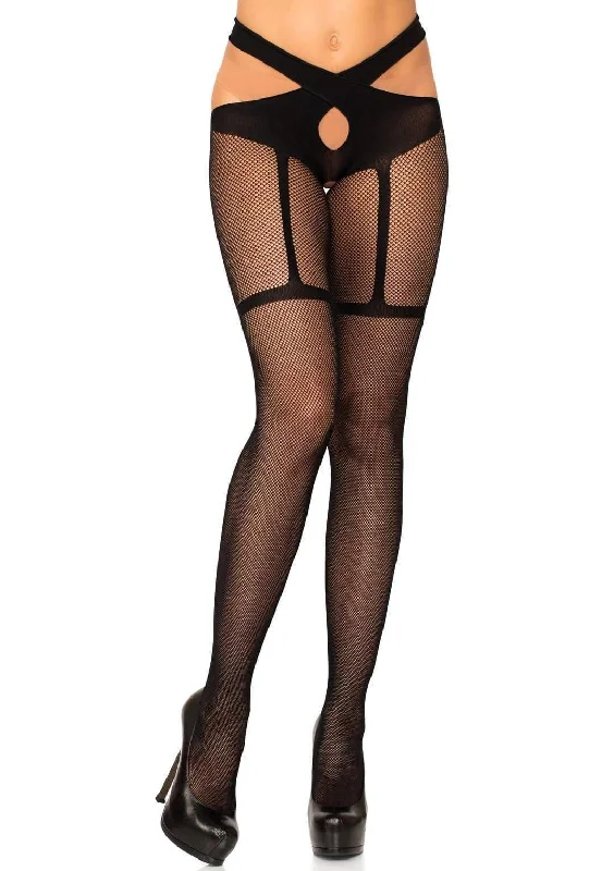 silk nightgown black-Fishnet Crotchless Tights - One Size - Black