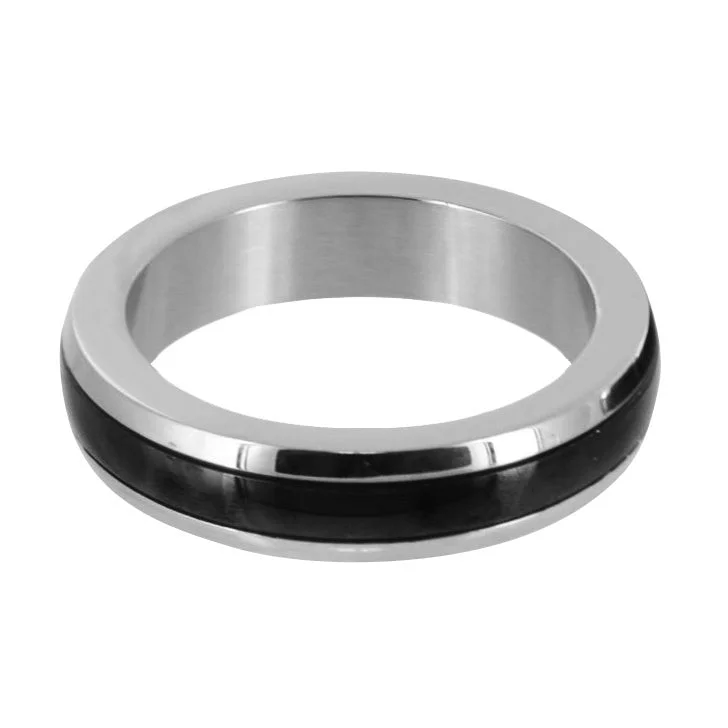 cock ring low grip-Stainless Steel Cock Ring with Black Band- Large