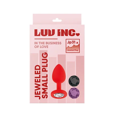 anal toys with soft shaft-Luv Inc Jp31 Jeweled Small Plug Silicone with 3-Piece Interchangeable Gems Red