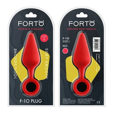 anal toys with smooth shaft-Forto F-10 Silicone Anal Plug with Pull Ring Large Red