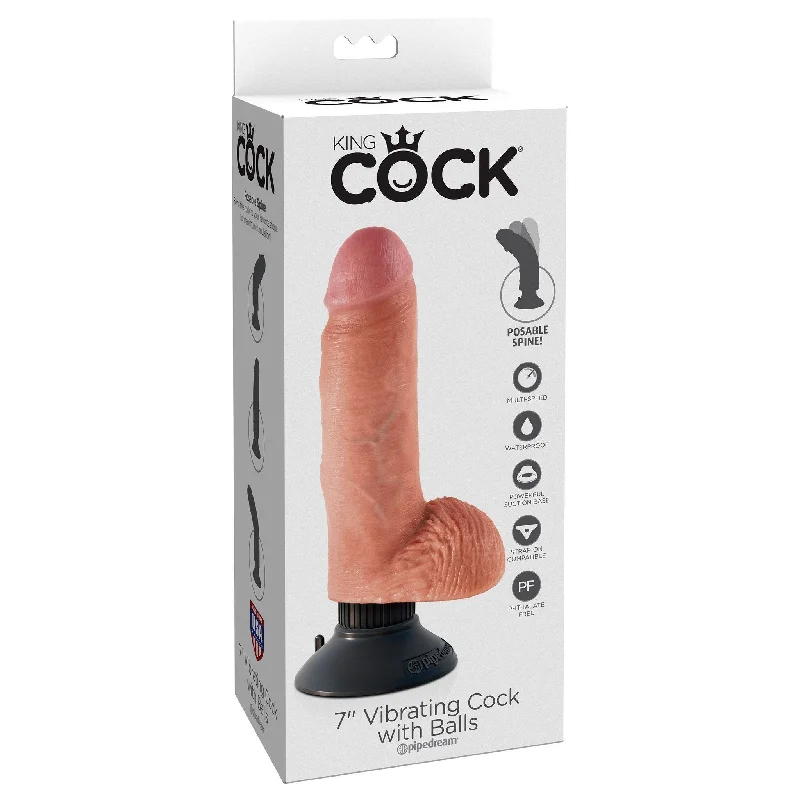 cock ring premium comfort-Pipedream - King Cock 7" Vibrating Cock with Balls (Beige)