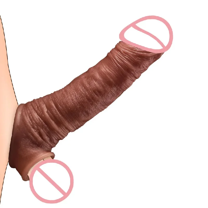 cock ring bold style-Realistic Penis Sleeve Condom Couple Sex Toy - Silicone Reusable Delay Ejaculation