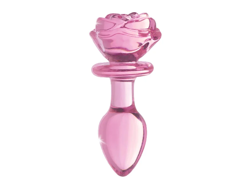 anal toys for bedroom games-Pink Rose Glass Anal Plug - Medium