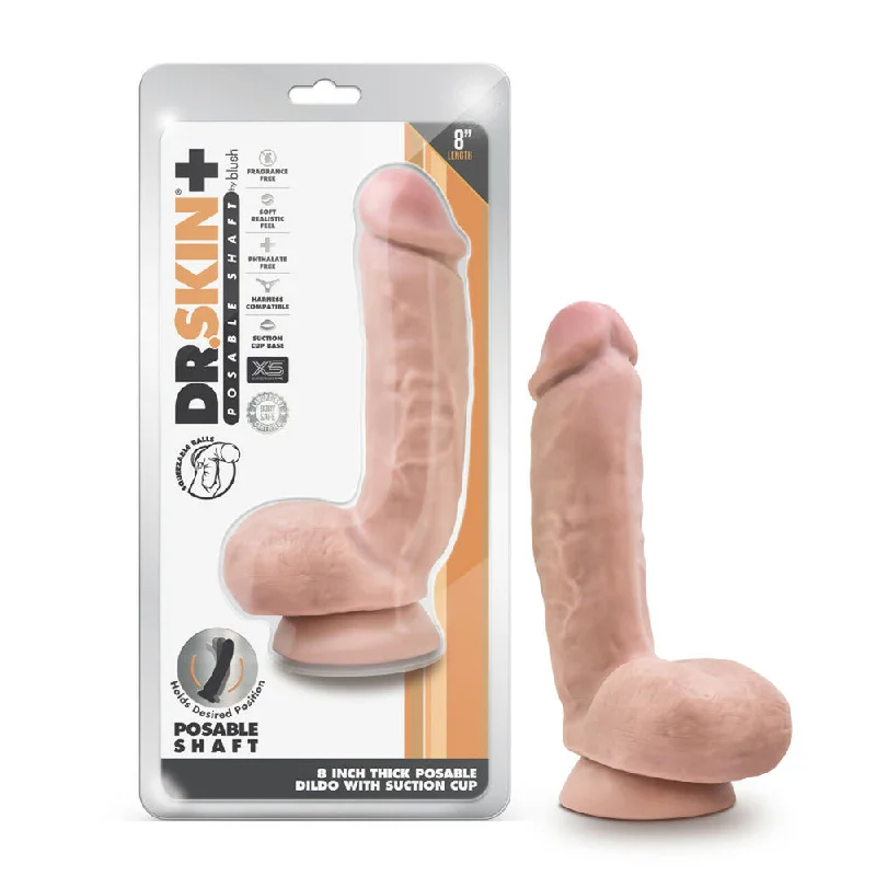 Dildo-natural-Dr. Skin Plus 8" Thick Poseable Dildo With Squeezable Balls Vanilla