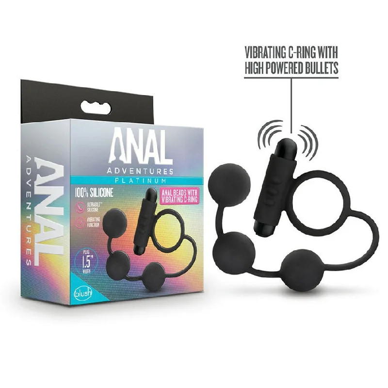 anal toys with bold tip-Anal Adventures Platinum Silicone Anal Beads with Vibrating Cock Ring by Blush Novelties