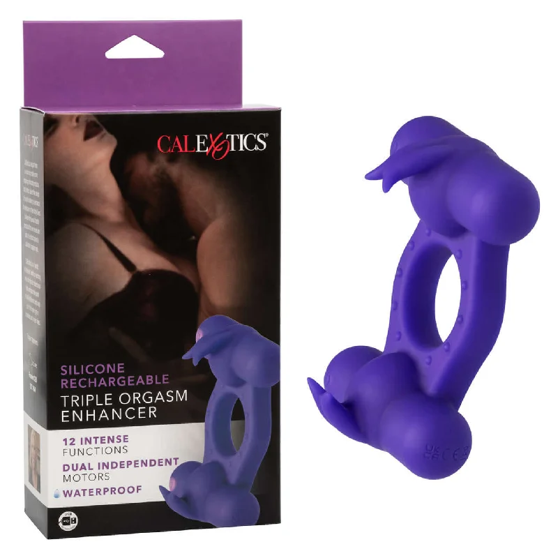 cock ring luxury style-Silicone Rechargeable Triple Orgasm Enhancer Couple's Cock Ring Purple