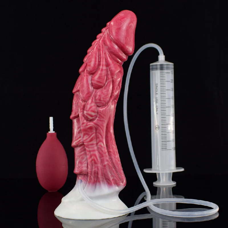 Dildo-now-Ejaculation Fantasies - N5009 Red Scale Texture Liquid Silicone Squirting Dildo 9 Inch