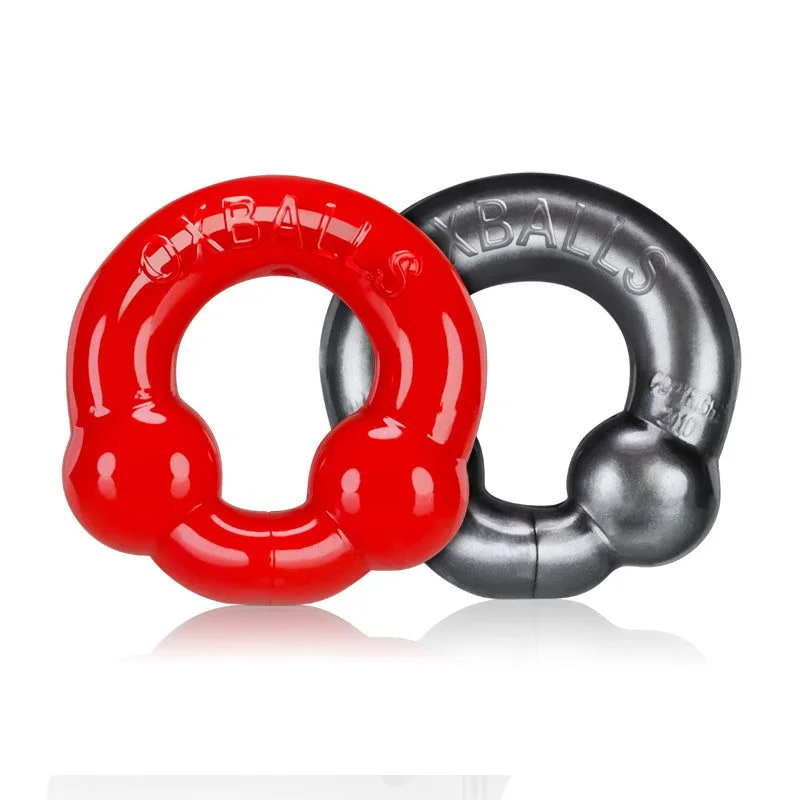 cock ring discreet texture-OxBalls 2-Pack Cockring, Steel & Red