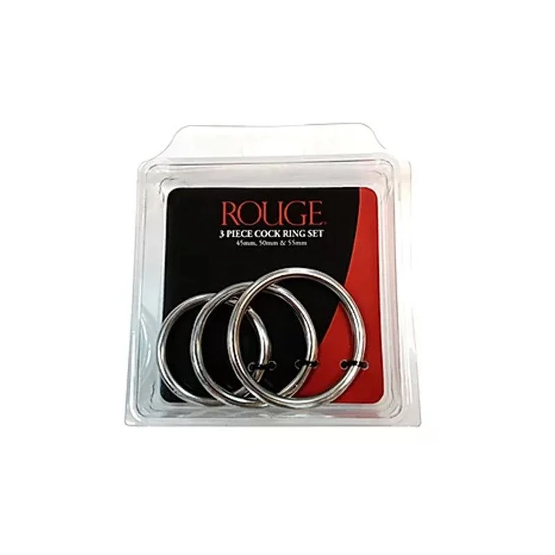 cock ring high comfort-Stainless Steel  Stainless Steel 3 Piece Cock Ring Set (55mm/50mm/45mm) - in Clamshell