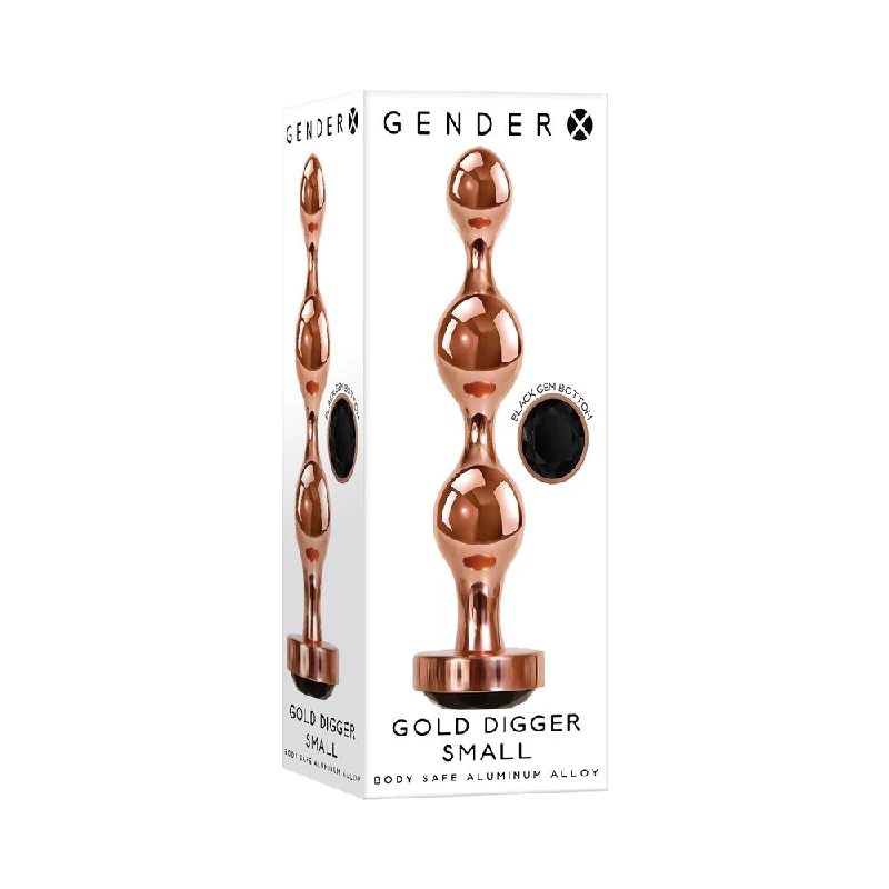 anal toys for intense play-Gender X Gold Digger Rose Gold Beaded Anal Plug With Black Gemstone Base Small