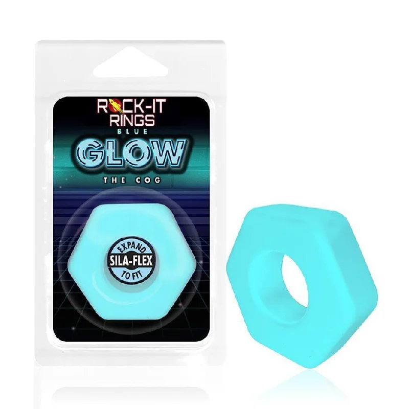 anal toys for kinky play-Rock-it Rings GLOW The Cog C-Ring - Glows in the Dark! - Blue