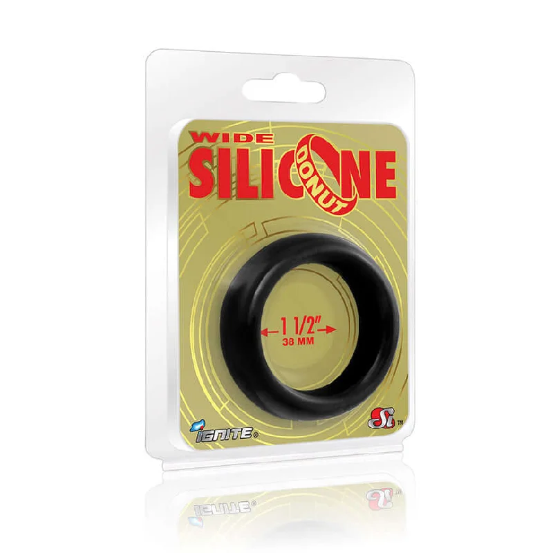 cock ring stylish grip-Wide Silicone Donut Cock Ring Black 1.5"