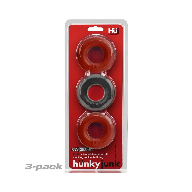 anal toys for erotic pleasure-hünkyjunk HUJ3 C-RING 3-pack Red & Black Silicone+TPR