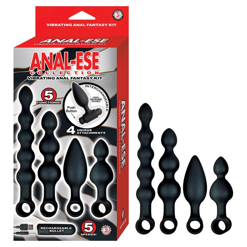 anal toys with firm base-Anal-Ese Collection Vibrating Anal Fantasy Kit - Black