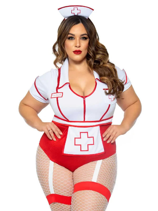 bridal teddy white-Plus Nurse Feelgood Sexy Costume - 1x/2x - White / Red