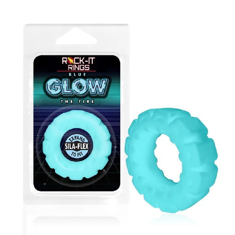 anal toys with firm shaft-Rock-it Rings GLOW The Tire C-Ring - Glows in the Dark! - Blue