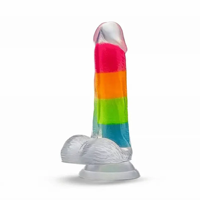 Dildo-modern-Neo Elite Glow in the Dark Rainbow Rave 6.5\" Silicone Dual Density Dildo Multicolored